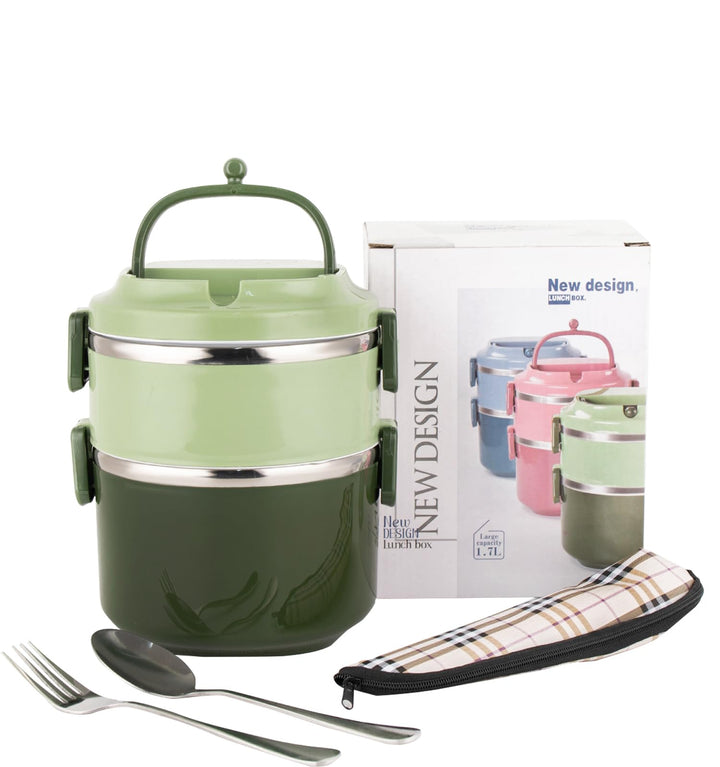 SANQIAHOME 2 Schichten Mehrschichtige stapelbare Edelstahl-Lunchbox,Auslaufsicher,grün Grün 2 Schich