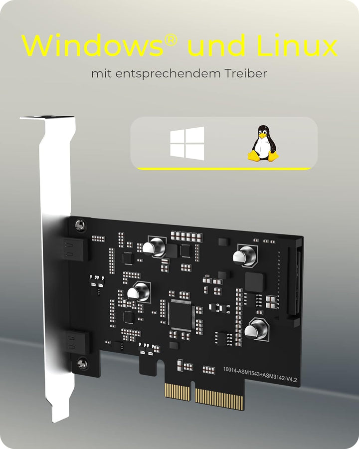 ICY BOX PCIe Kontrollerkarte, 2 x USB-C 3.1 Gen 2 (bis zu 10 Gbps) Anschlüsse, Silber IB-PCI1902-C31