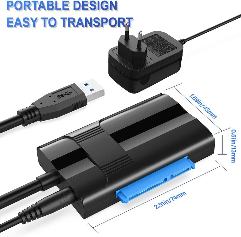 ABLEWE SATA auf USB 3.0 Adapter, 2,5 Zoll / 3,5 Zoll Festplattenadapter mit 3 USB 3.0 Ports für Univ