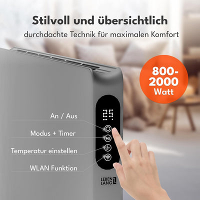 LEBENLANG Konvektor Elektroheizung Energiesparend - Inkl. WiFi & APP, Fernbedienung I Stand & Wandmo