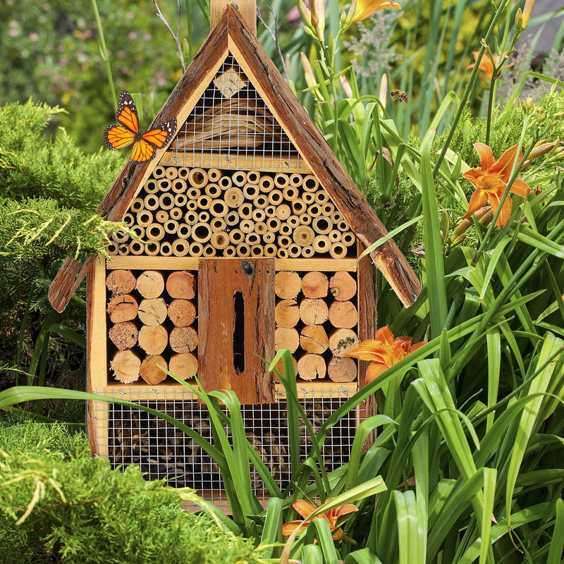 Relaxdays Insektenhotel, Verschiedene Füllmaterialien, Nisthilfe Hausform, Wildbienenhotel HxBxT 40,