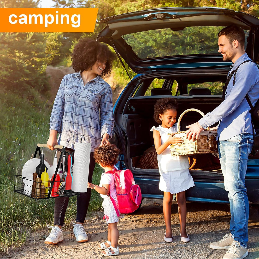 Grill-Caddy mit Papierhandtuchhalter, Grill-Caddy, Camping-Caddy für Teller und Utensilien, Picknick