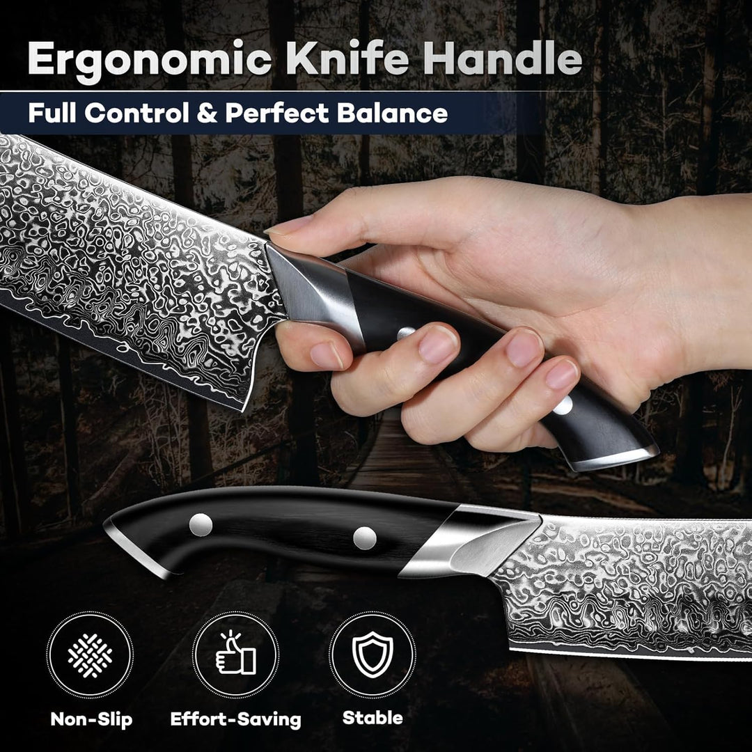 DRAGON RIOT Damastmesser, Japanisches Kochmesser profi Messer, Damast Küchenmesser mit ergonomischem