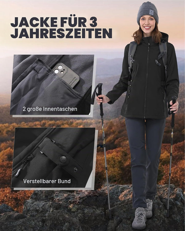 Outdoor Ventures Damen Softshelljacke Kurze Gefütterte Funktionsjacke Wasserdichte Übergangsjacke mi