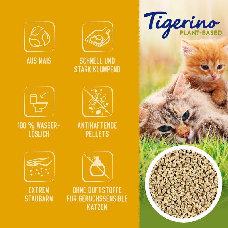 Tigerino Plant-Based Mais Katzenstreu - Sensitive, parfümfrei | 14L