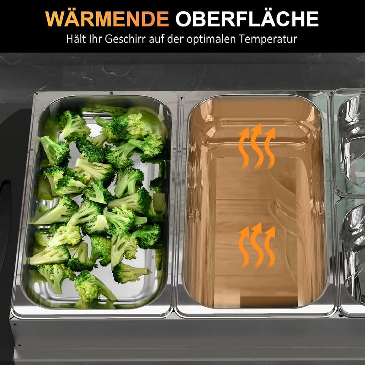 HOMCOM Buffetwärmer 6,8L Warmhalteplatte 300 Watt Edelstahl Speisewärmer mit Einstellbarer Thermosta