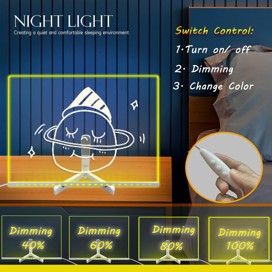 30X20 CM Acryl Dry Erase Board mit Stand 7 Farben ändern 7 Marker Fernbedienung LED-Zeichen Light Up