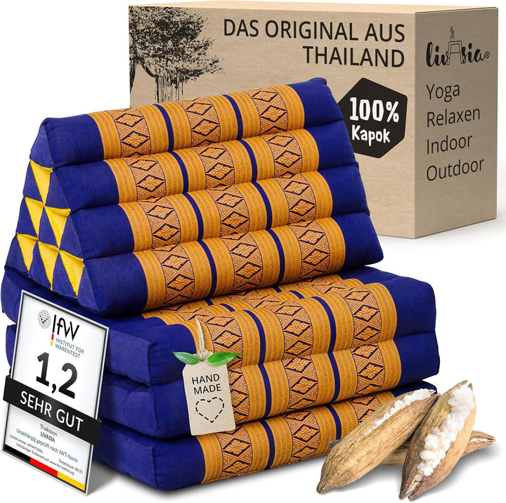 livasia Thaikissen mit 3 Auflagen, Dreieckskissen mit Klappmatratze, Keilkissen Kapok, Rückenkissen