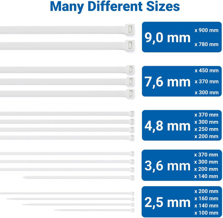deleyCON 50 Stück Kabelbinder 900 mm x 9 mm (90 cm x 0,9 cm) Kunststoff Kabel Binder Kabelhalter Kab