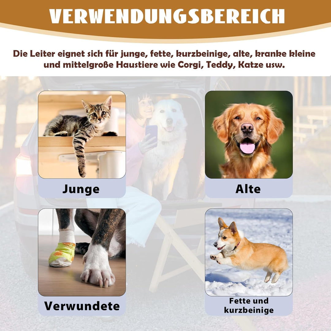 Froadp 100x46x63cm Klappbare Treppen für Hunde aus Kiefernholz Faltbare Hundetreppe mit 4 Stufen &amp; F