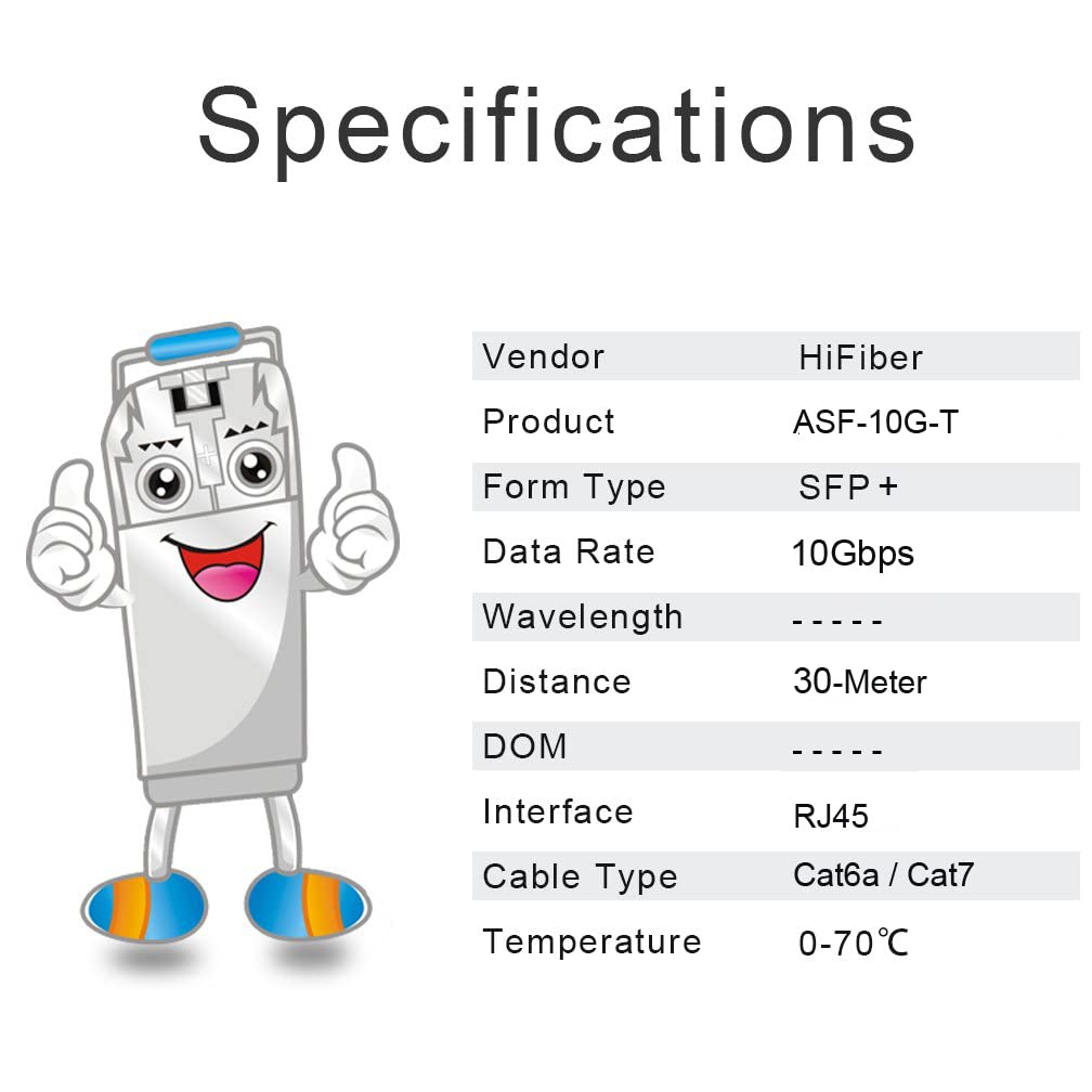 H!Fiber.com HiFiber 10Gbase-T SFP+ Ethernet Kupfer Modul, 10Gb SFP+ RJ45 Transceiver unterstützt 10G