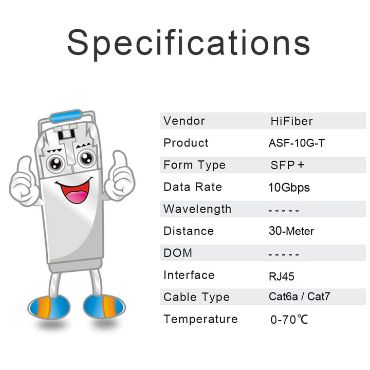 H!Fiber.com HiFiber 10Gbase-T SFP+ Ethernet Kupfer Modul, 10Gb SFP+ RJ45 Transceiver unterstützt 10G