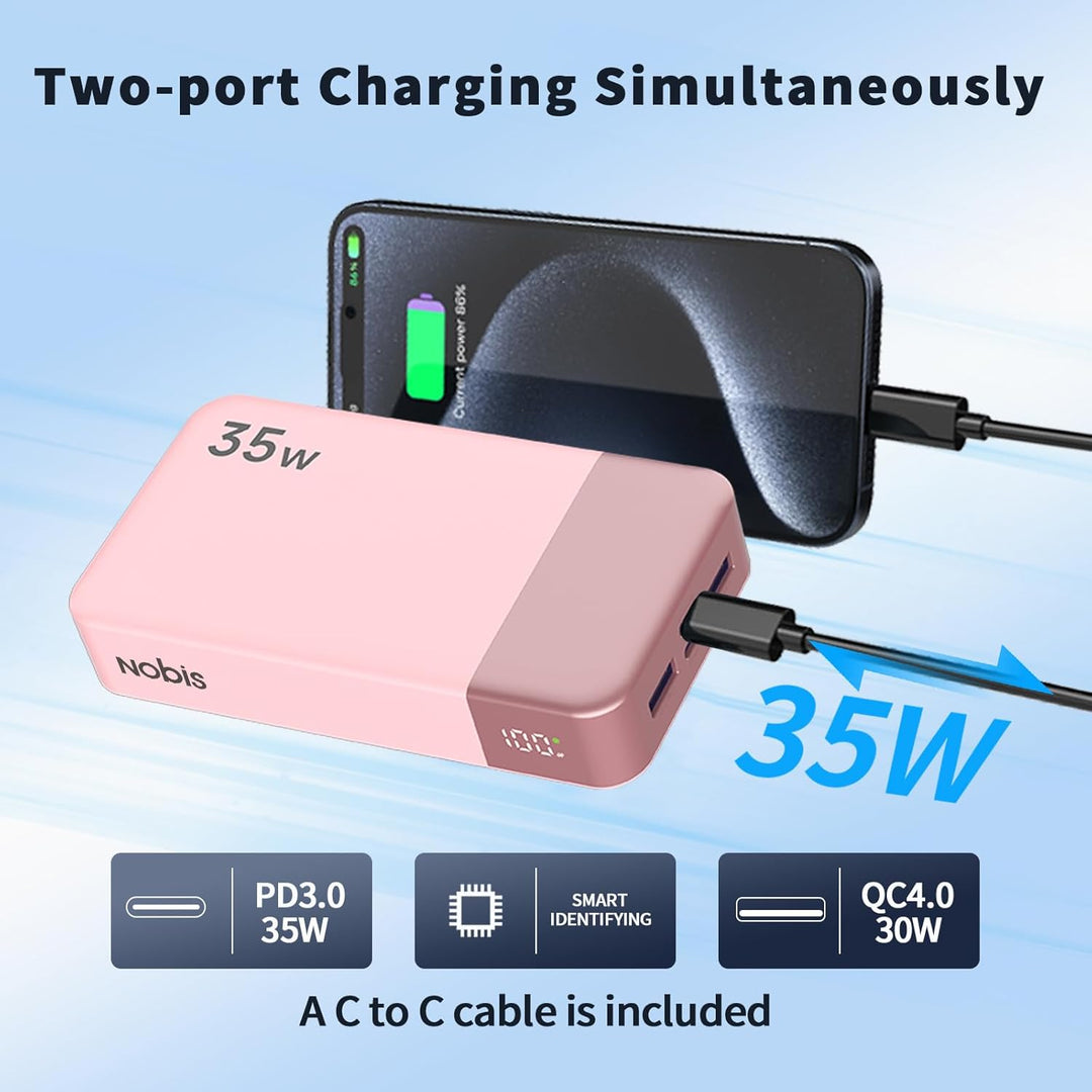 NOBIS Power Bank, Powerbank 20000mAh, 35W Externe Handyakkus Fast Charging, Externer Akku with C to