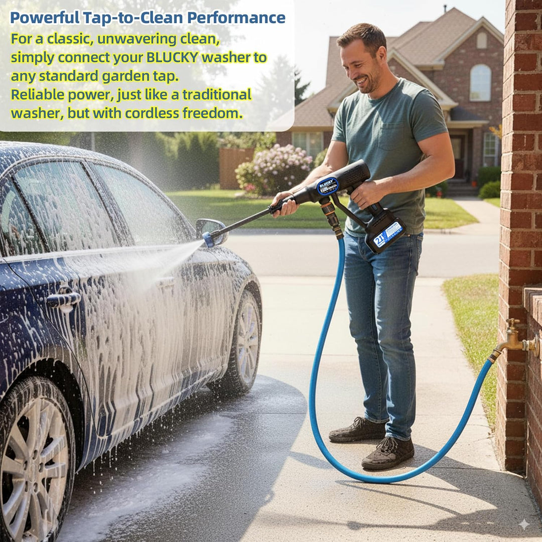 Blucky Akku Hochdruckreiniger Pressure Washer mit 2 Akkus - Direkt an Wasserhahn anschliessbar - Mob