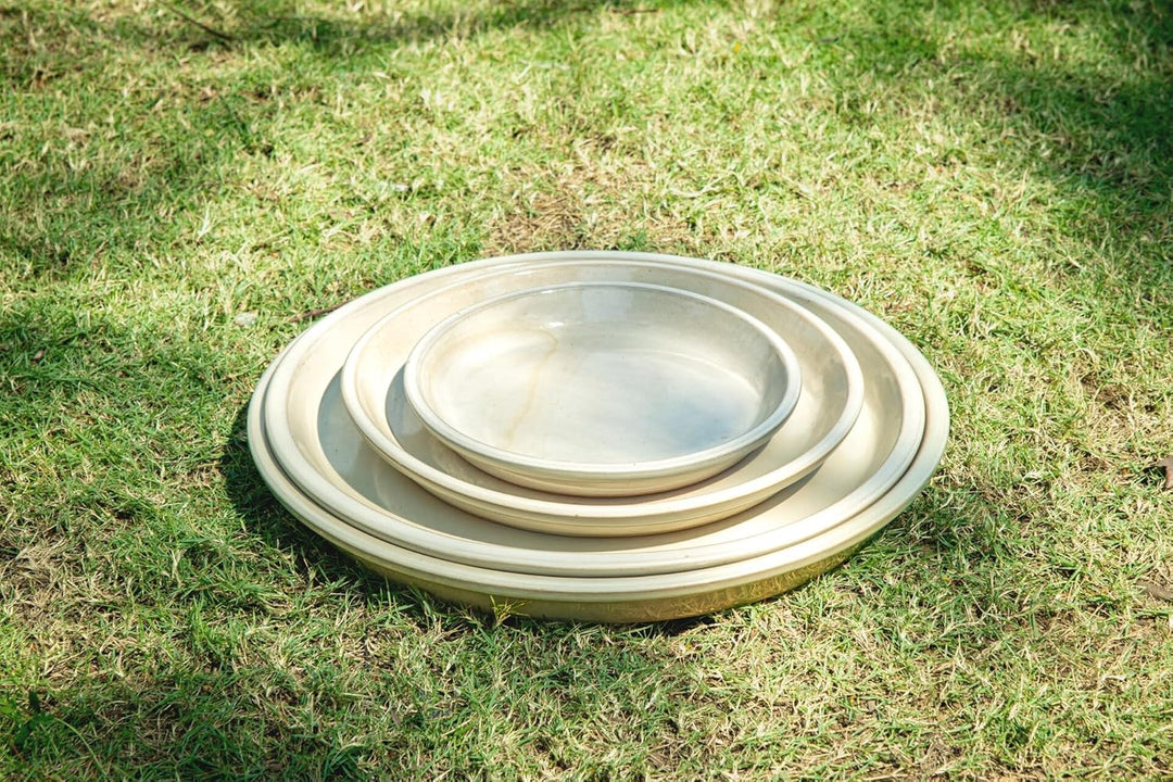 Vogeltränke/Teller/Untersetzer für Pflanzgefässe Blumentöpfe Blau Weiss Anthrazit glasiert aus Stein