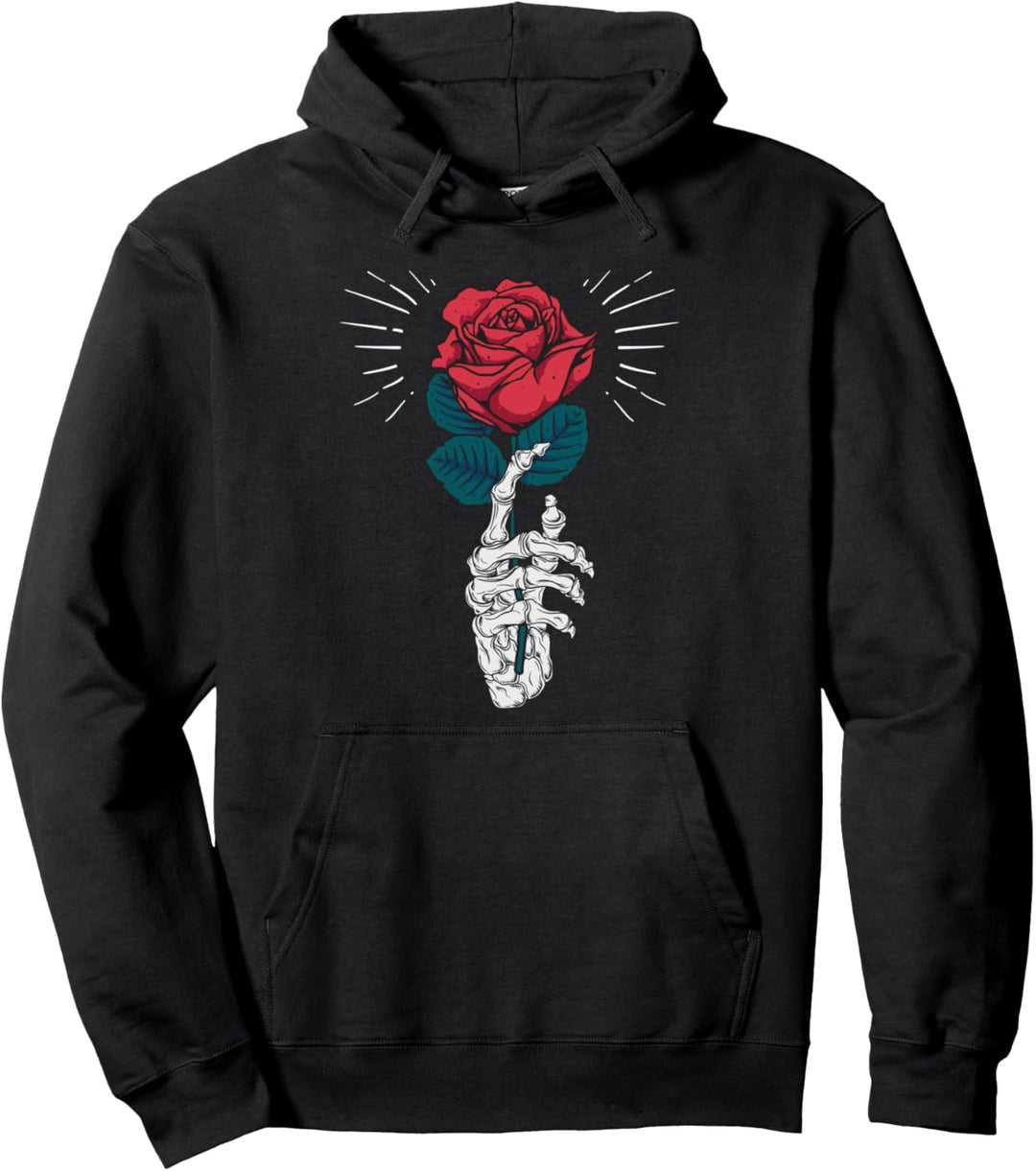 Skelett-Hand rote Rose Blume Pullover Pullover Hoodie