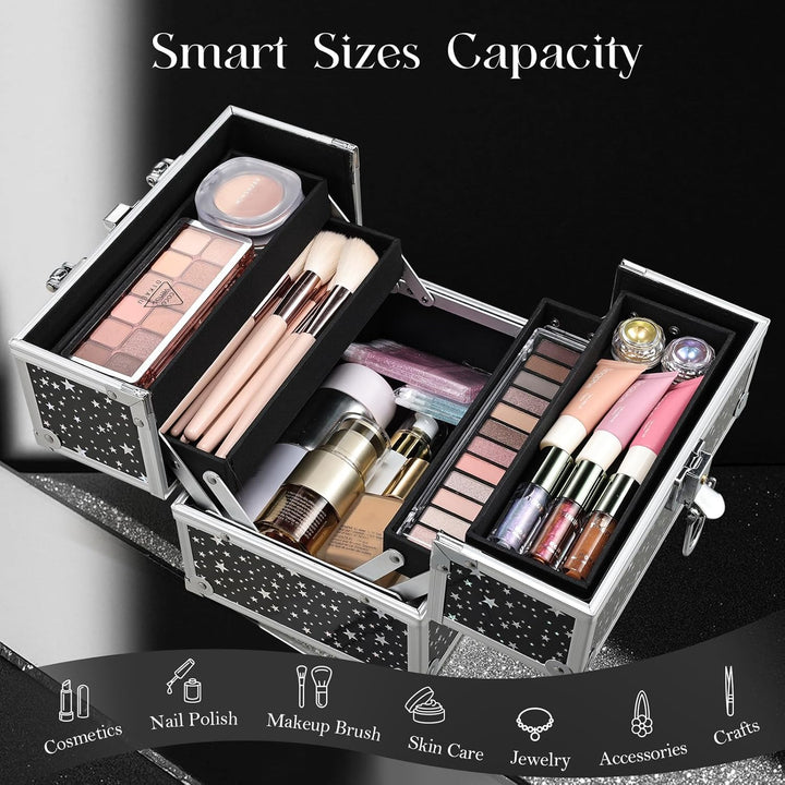 Kosmetikkoffer Klein Schminkkoffer Leer Make up Koffer Beauty Case mit Schloss Make up Organizer Kof