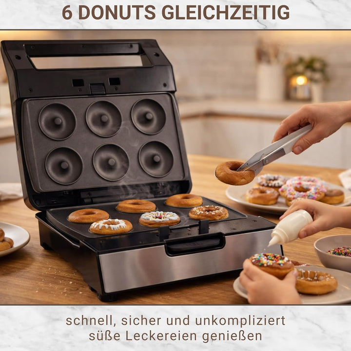 Syntrox Donut Maker mit Wechselplatten, Edelstahl, schnelles Aufheizen, Antihaftbeschichtet, verschi