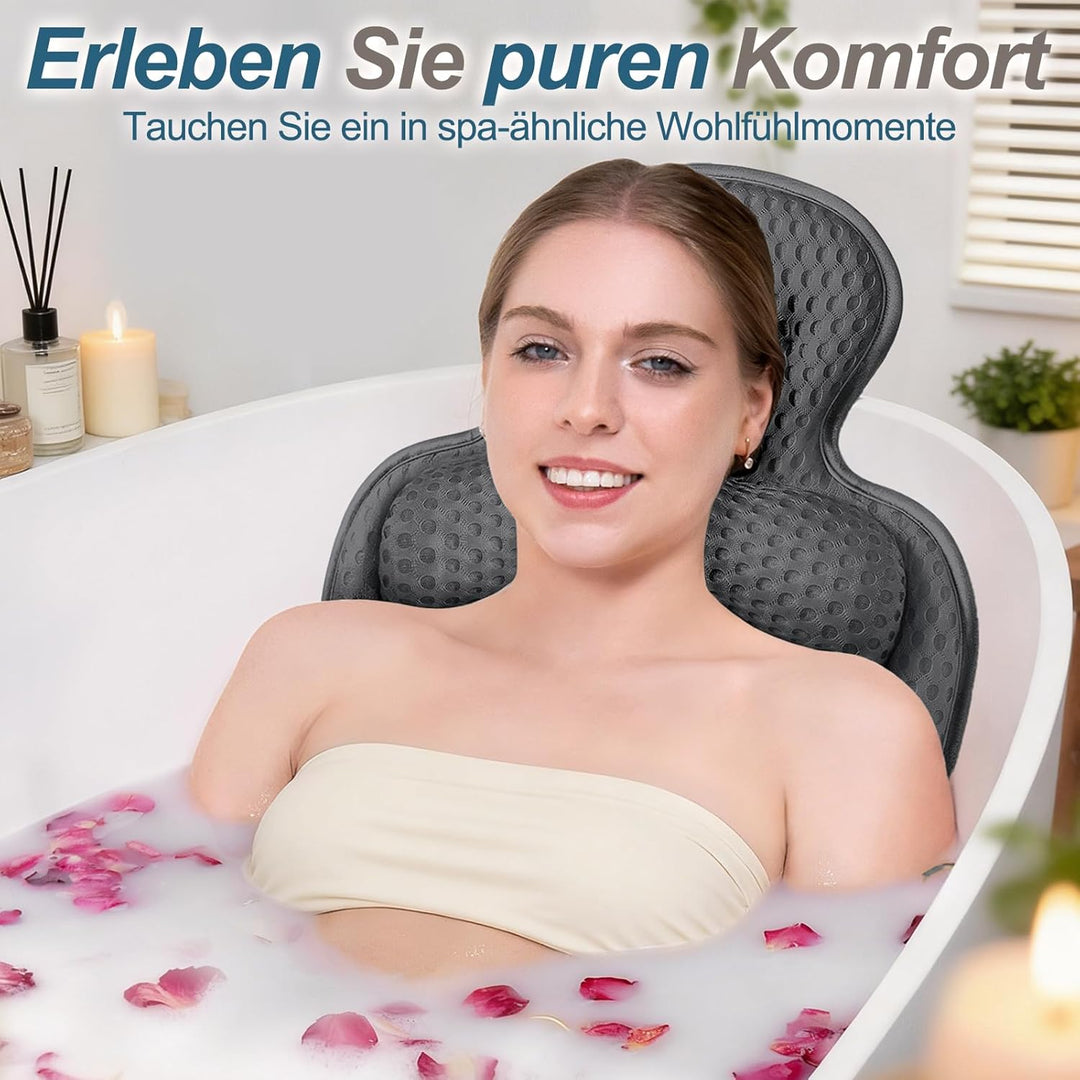 Badewannenkissen für die Wanne, Badewannenkissen für Kopf und Nacken mit weichem 3D-Mesh-Gewebe und