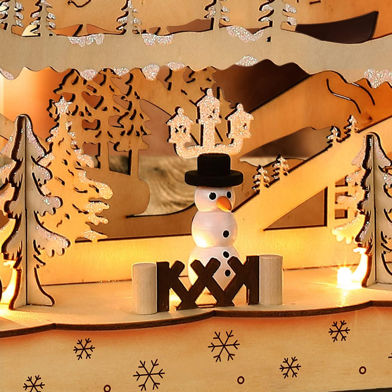 Monzana Schwibbogen XL LED Beleuchtet Holz Timer Batterie Winterdorf Weihnachten Deko Beleuchtung Li