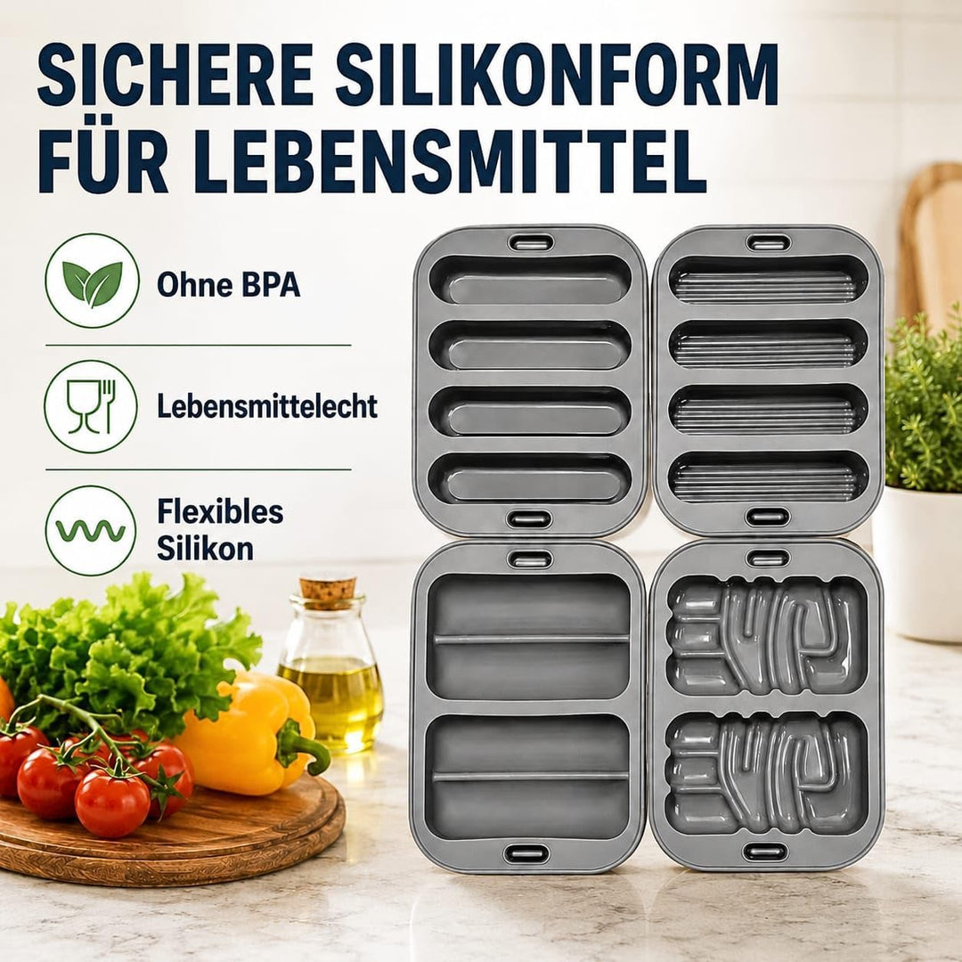 Set mit 4 Silikonformen für Heissluftfritteuse und Backofen 20 x 14,5 cm, Verschiedene Formen für Ri