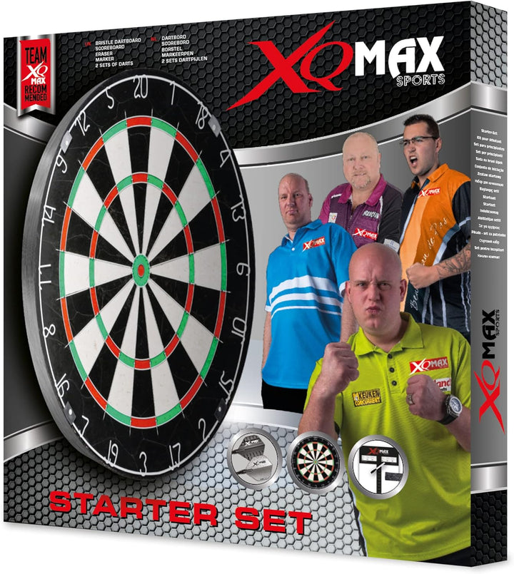 XQMAX Starter Set Bristle Dardboard, inkl. 6x 18g Steel Darts, Scoreboard, Wischer und Stift