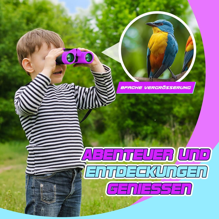 Kinder Fernglas Vergrösserung 8X21, Geschenke Junge 3-12 Jahre Kinderfernglas Spiele Kinder ab 4-12