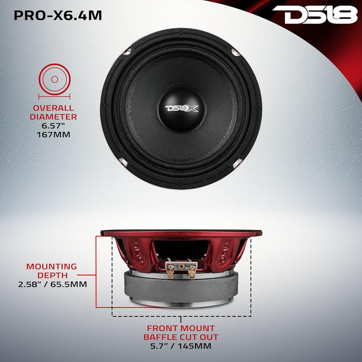 DS18 Car Midrange Speaker 6" Inch 450w Watt 4Ohm Bass Loudspeaker PRO-X6.4M Classic 4 Ohm 16,5 cm, C