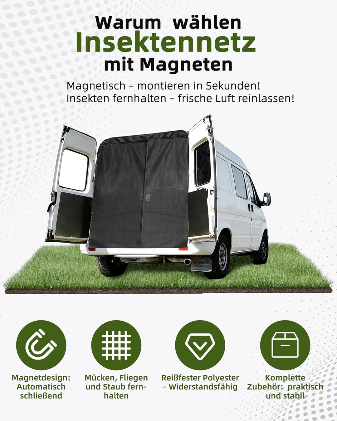 150x110cm Magnetische Van Insektennetze, Seitentür Moskitonetz mit Magnet Auto Fliegengitter mit Mit