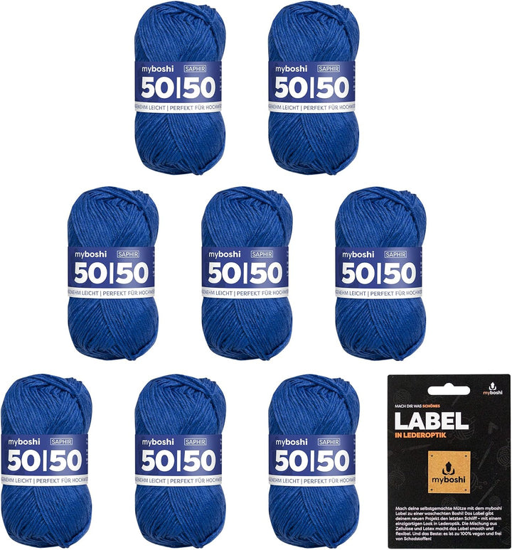 myboshi 50/50-Ganzjahres-Wolle, inkl. original Label in Lederoptik, für Oberbekleidung geeignet, hoc