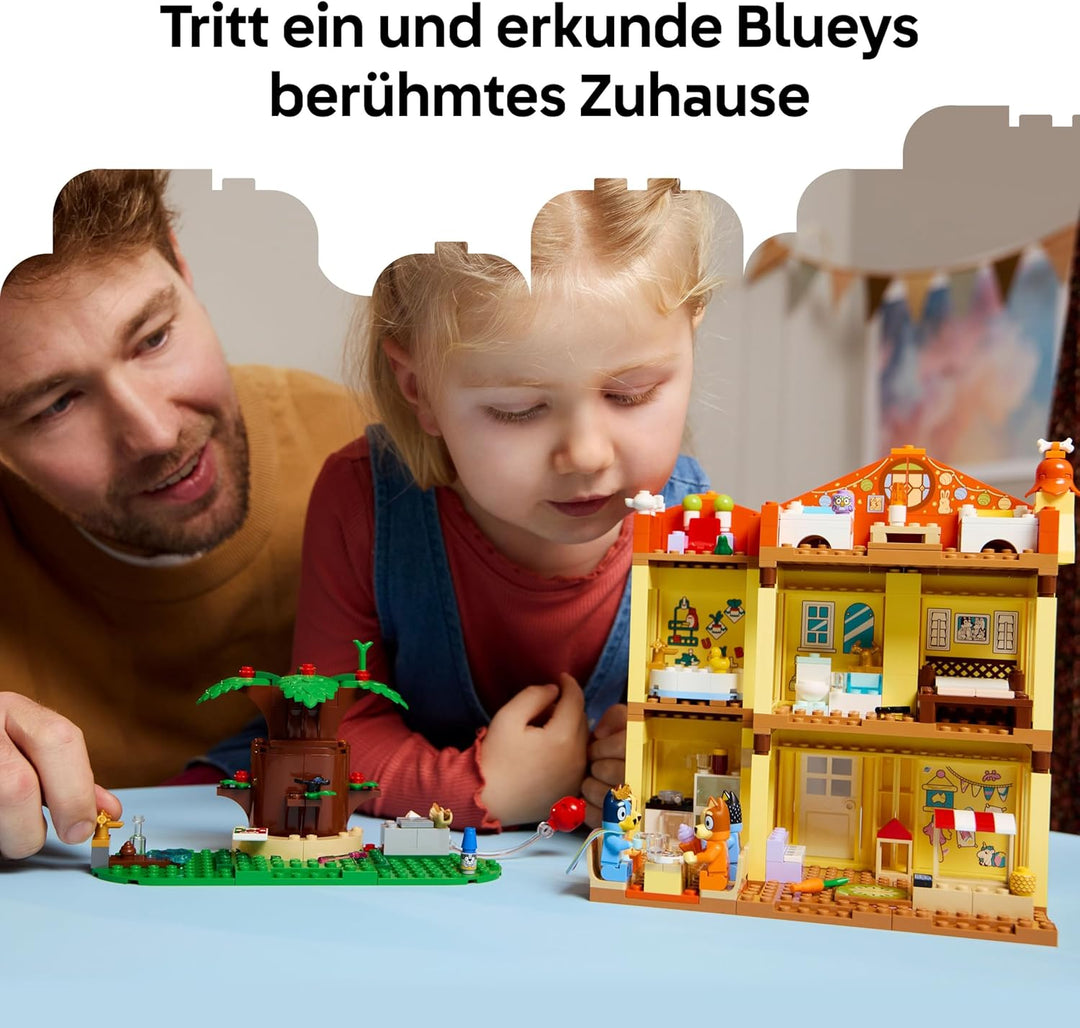 LEGO Bluey: Blueys Haus - Modulares Spielzeug mit Räumen, Garten, 4 Minifiguren und Zubehör - Gesche