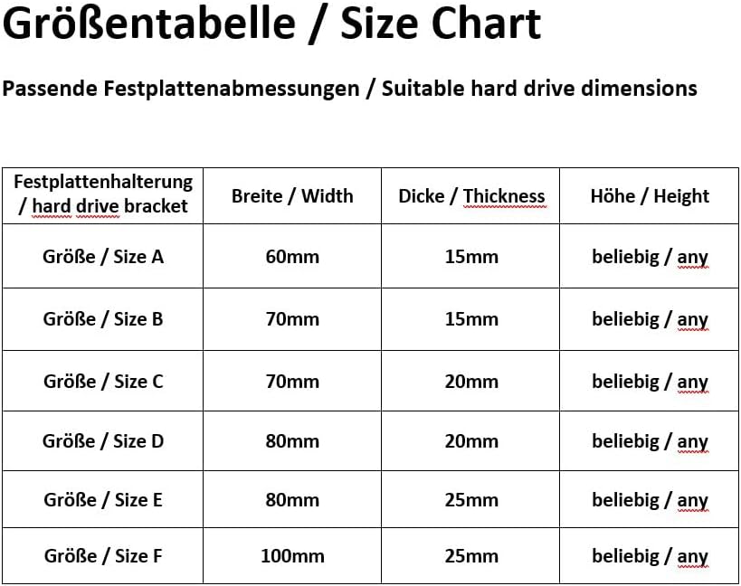 Festplattenhalter mit 3M-Klebefolie zur Wandmontage (Grösse E) – Für externe SSD – Verschiedene Grös