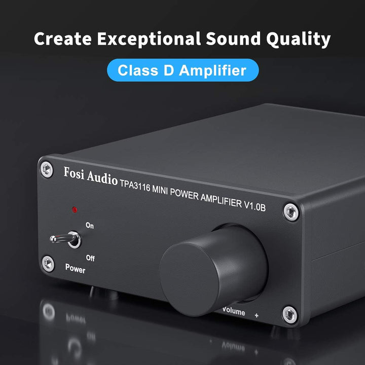 Fosi Audio V1.0B Stereo Verstärker Lautsprecher 50 W x 2, 2 Kanal Audioverstärker Mini-HiFi-Klasse D