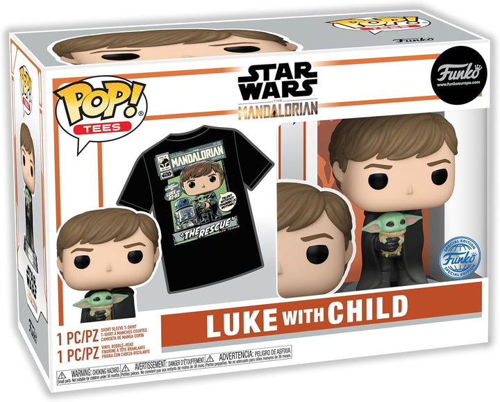 Funko Pop! & Tee: Mandalorian - Luke Skywalker mit Grogu (The Child, Baby Yoda) - Small - (S) - Star