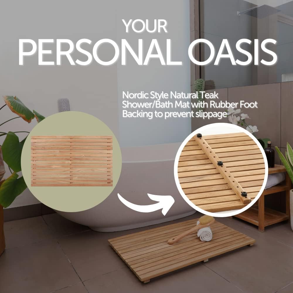 Nordic Style Premium Teak Dusch- und Badematte für den Innen- und Aussenbereich – rutschfeste Holzpl