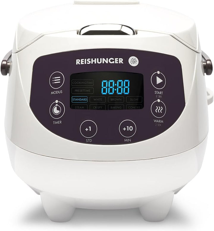 Digitaler Reishunger Mini Reiskocher und Dampfgarer in Weiss - Warmhaltefunktion, Timer & Premium To