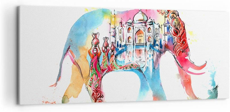 Panorama Bilder auf Leinwand 100x40cm Leinwandbild Elefant Indien ethnisch Kultur Gross Wanddeko Bil