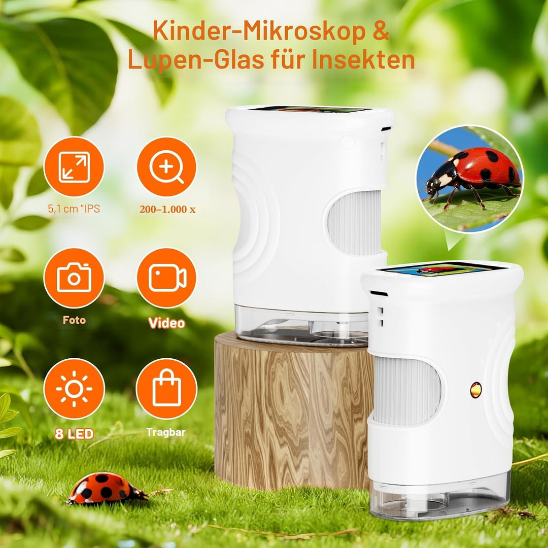 Handy Digital Mikroskop für Kinder, 1080P HD 2.0" Bildschirm Taschenmikroskop, Microscope LED Lights