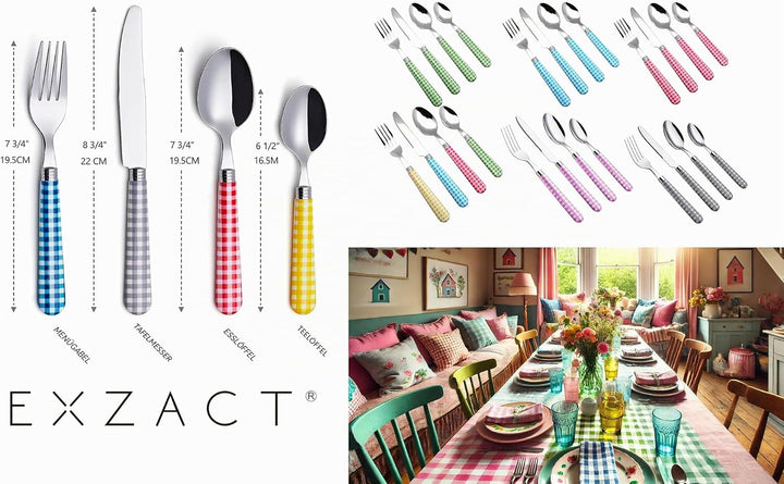 EXZACT Color Edelstahl-Besteck Set 24 Stück - 6 x Tafelgabeln, 6 x Tafelmesser, 6 x Abendessen Löffe