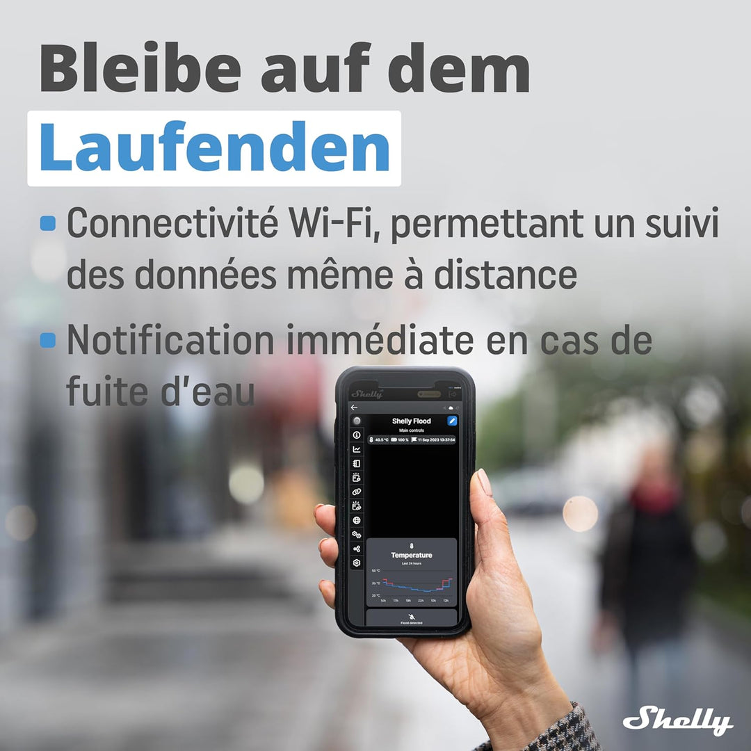 Shelly Flood Smart Home WLAN Wassermelder & Temperatursensor, Wasseralarm & digitales steuern der Fu