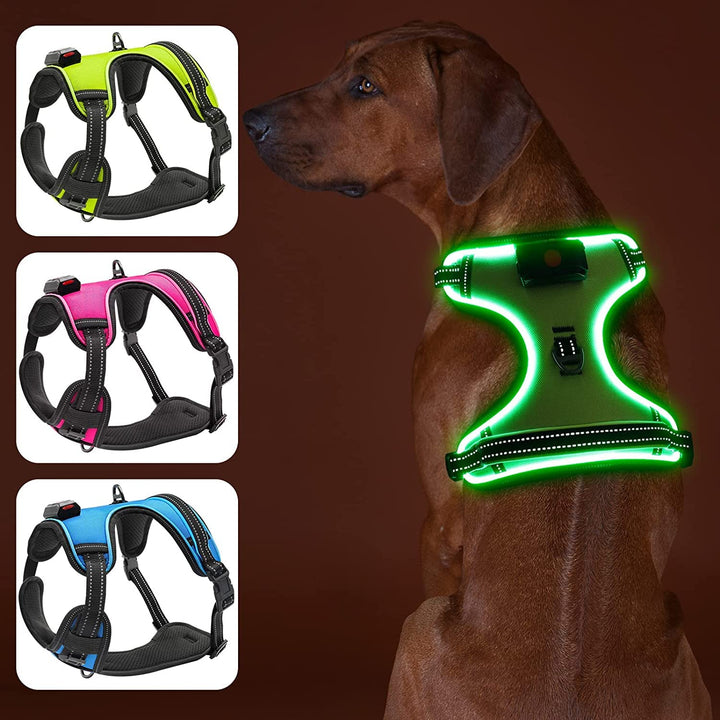 Bpawser Light Up Hundegeschirr LED Hundegeschirr No-Pull mit Griff Wiederaufladbare beleuchtete Hund