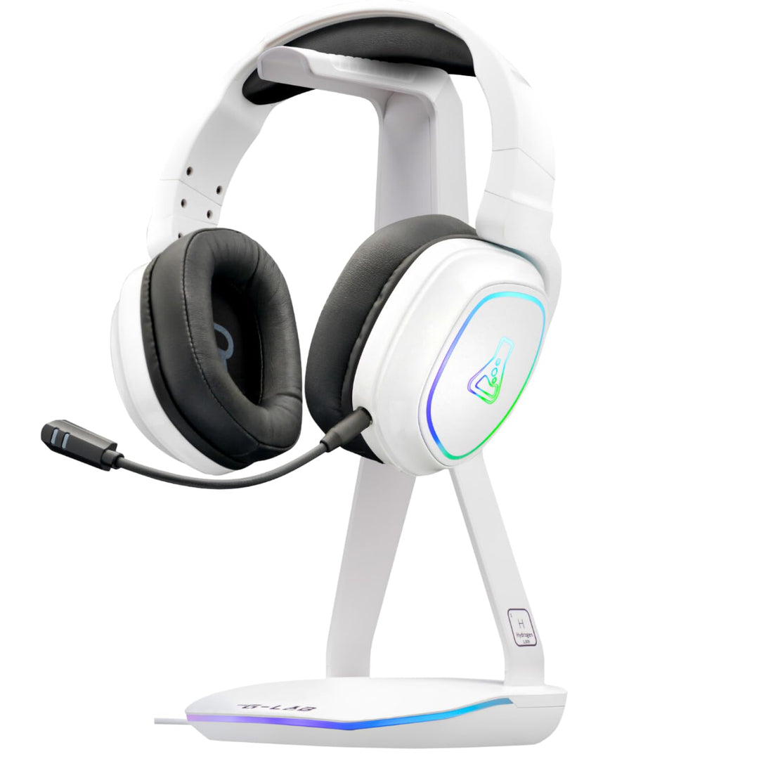 The G-lab – K-Stand Hydrogen – Gaming Kopfhörer Ständer – RGB mit 7 Farben, EIN/Aus-Schalter, 2X USB