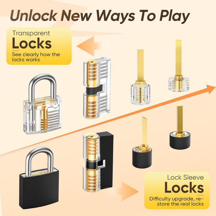 IPSXP Lockpicking Set, 32 Stück Dietrich Set mit 4 Transparentem Trainingsschlössern und Handbuch Da