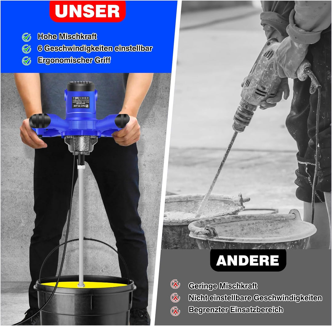 2600W Rührwerk, Betonmischer Handrührwerk Mörtelrührer, Farb-Mörtelrührer, 6-Gang-Getriebe 0-1700U/m