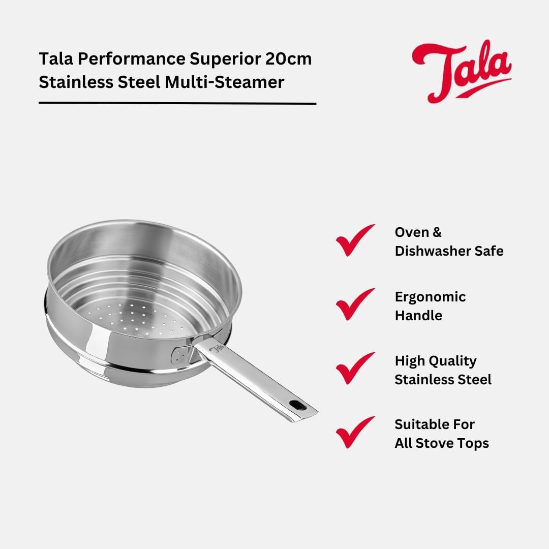 Tala Performance Multi-Dampfgarer aus Edelstahl mit langem Griff, passend für 16, 18 und 20 cm gross