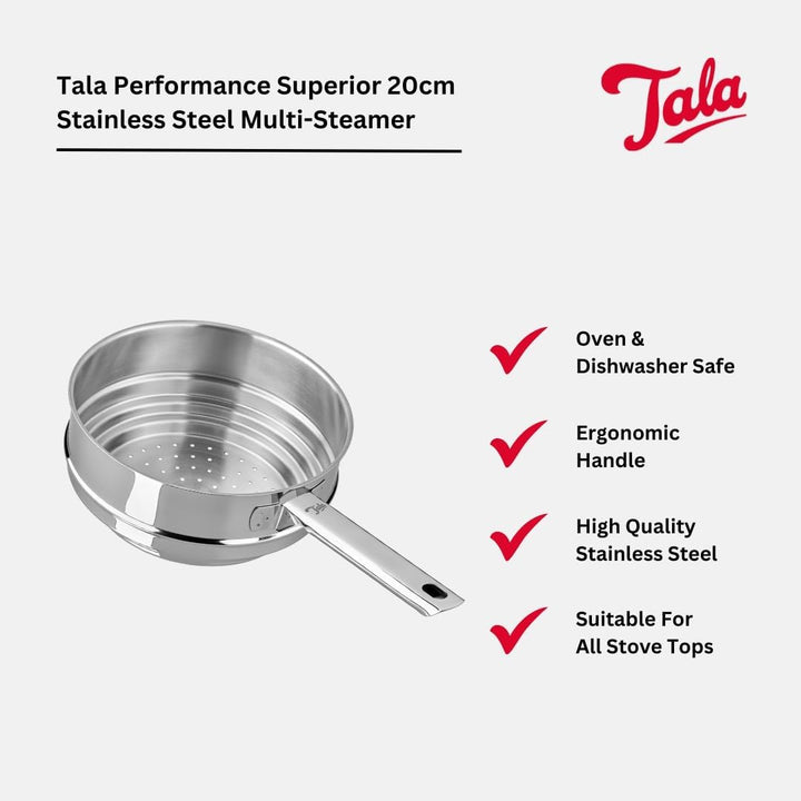 Tala Performance Multi-Dampfgarer aus Edelstahl mit langem Griff, passend für 16, 18 und 20 cm gross