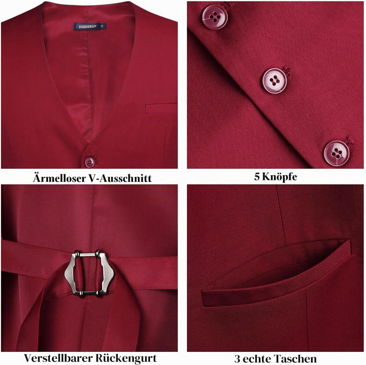 HISDERN Herren Formale Hochzeit Party Weste Baumwolle Einfarbig Weste S Burgund, S Burgund