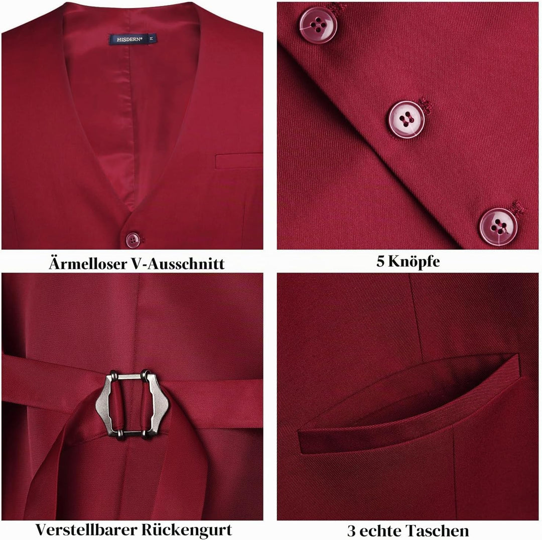 HISDERN Herren Formale Hochzeit Party Weste Baumwolle Einfarbig Weste M Burgund, M Burgund