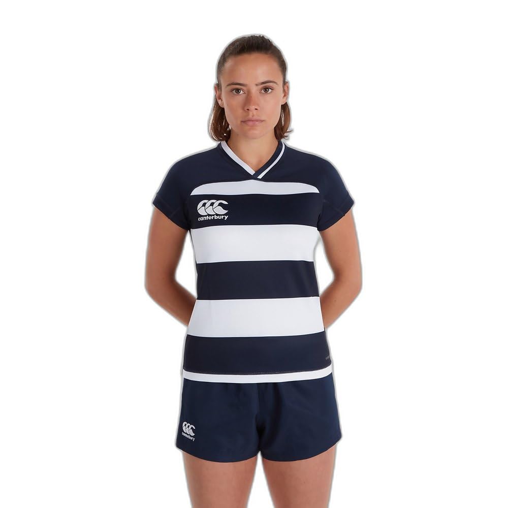 Canterbury Damen Vapodri Evader Hooped Rugby Trikot, 6 Navy/Weiß