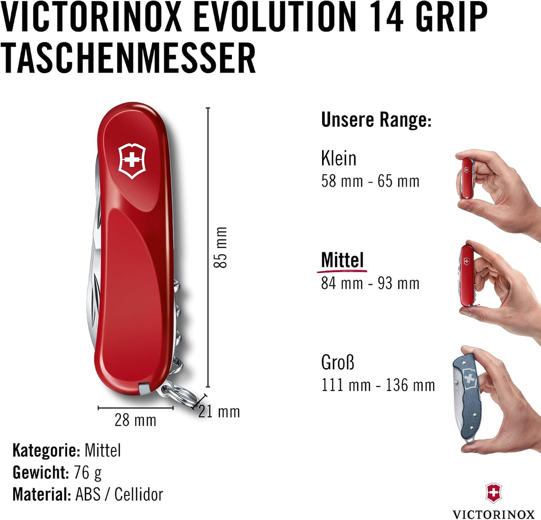 Victorinox, Schweizer Taschenmesser, Evolution 14, Multitool, 14 Funktionen, Klinge, gross, Dosenöff